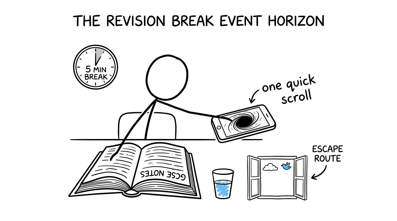A revision break phone becomes a cartoon black hole