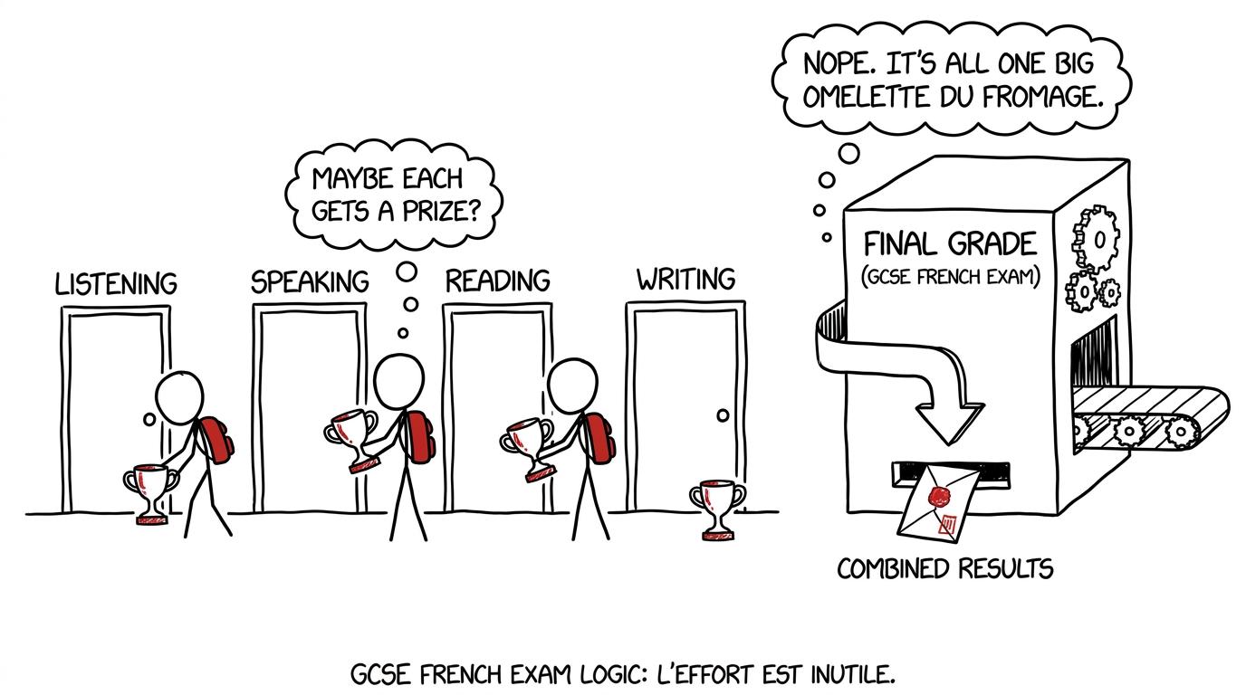 Four French components feed into one final GCSE grade