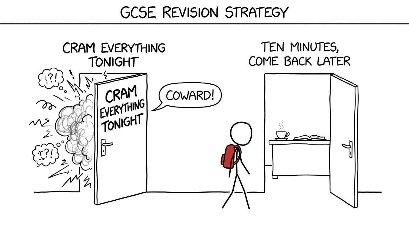 A student chooses calm ten-minute revision over a chaotic cramming room