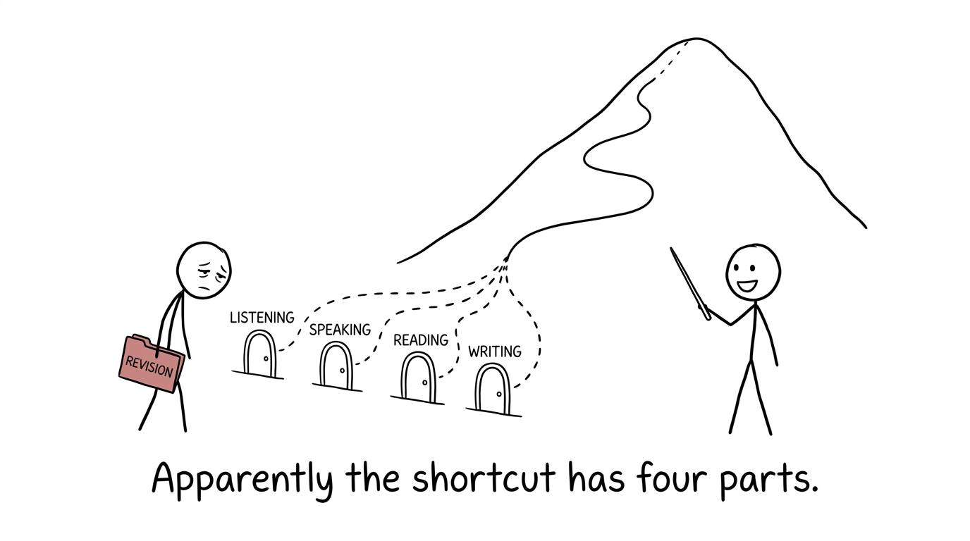 A student discovers that the supposed shortcut has four parts
