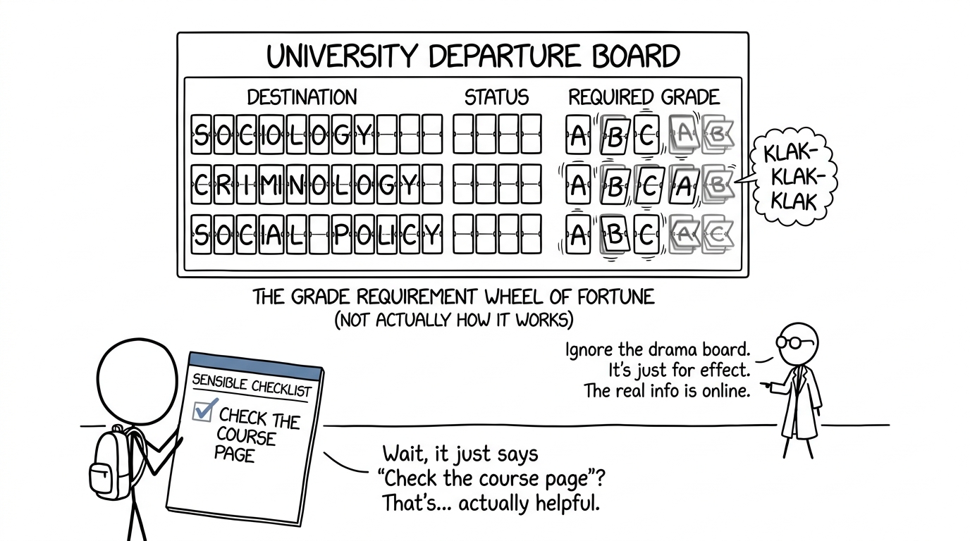 A student checks a changing university departure board