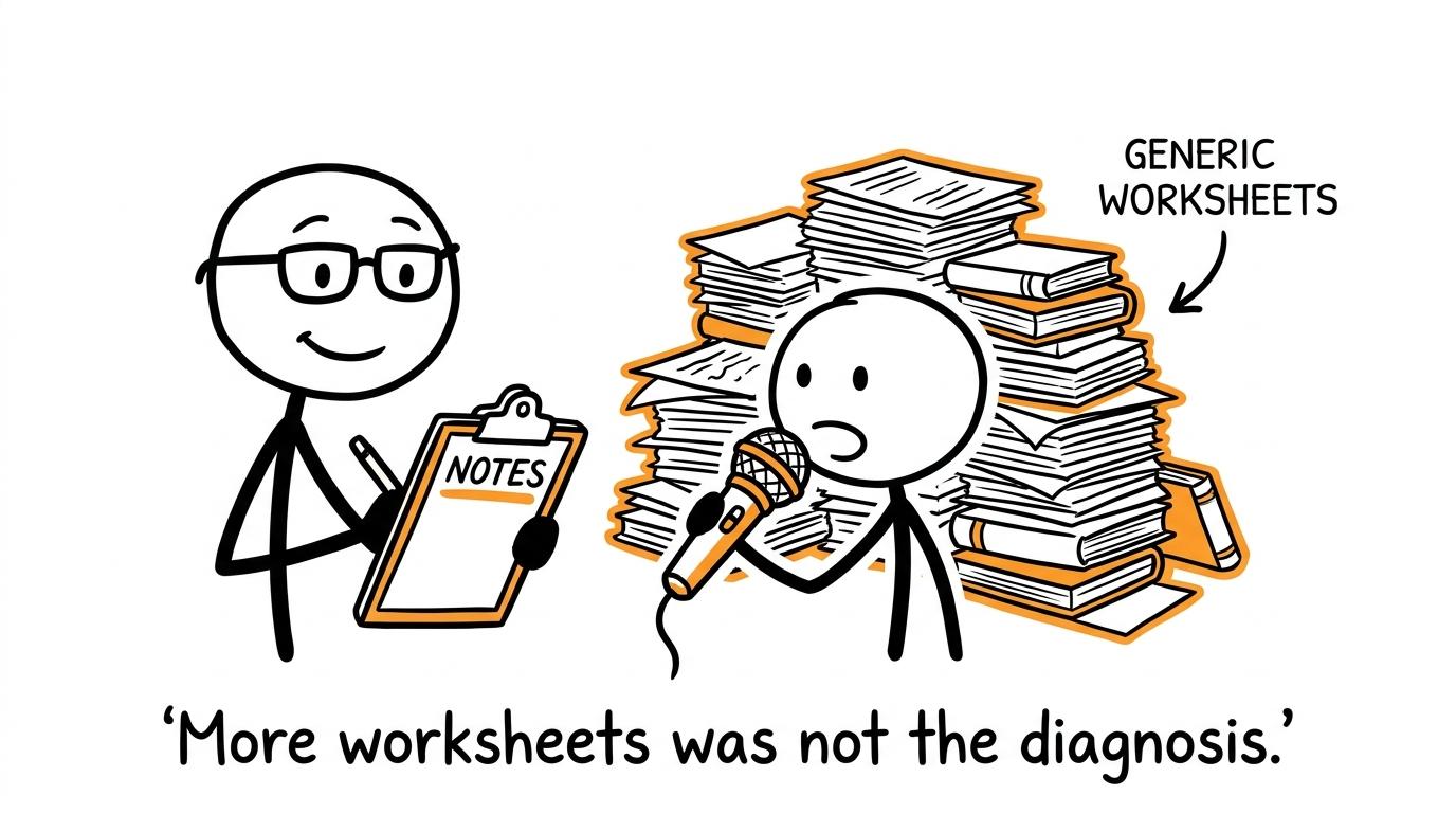A tutor chooses speaking feedback instead of adding another mountain of generic worksheets
