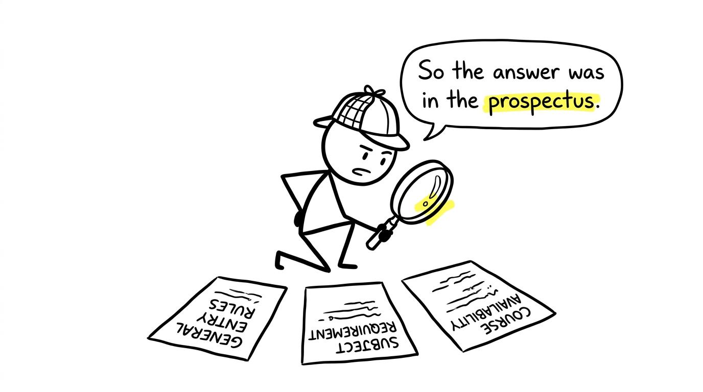 A student detective finding the answer in a prospectus