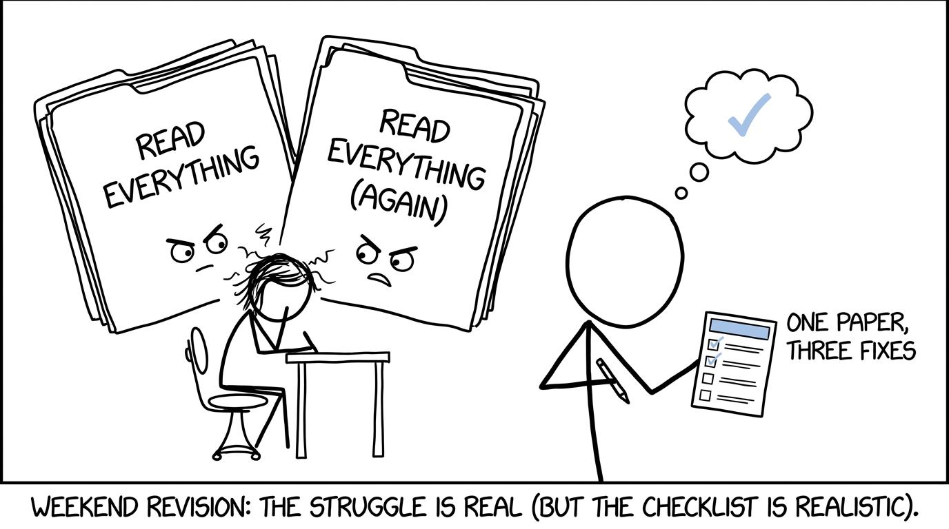 A student wisely chooses one useful revision checklist instead of two enormous folders