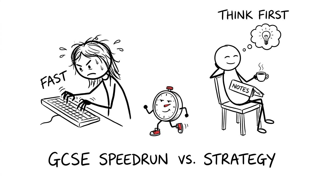 A student racing a timer while planning waits calmly