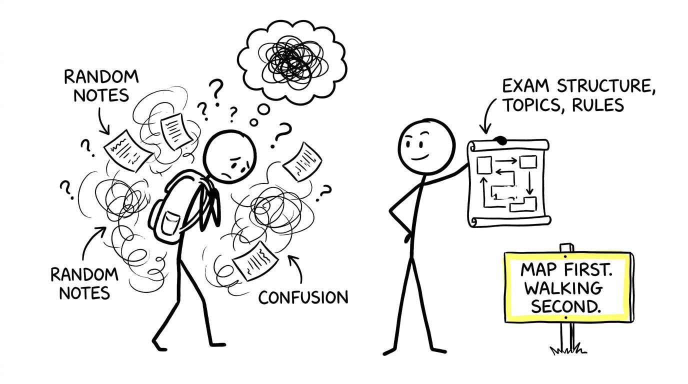 One student follows an exam map while another wanders through random revision notes