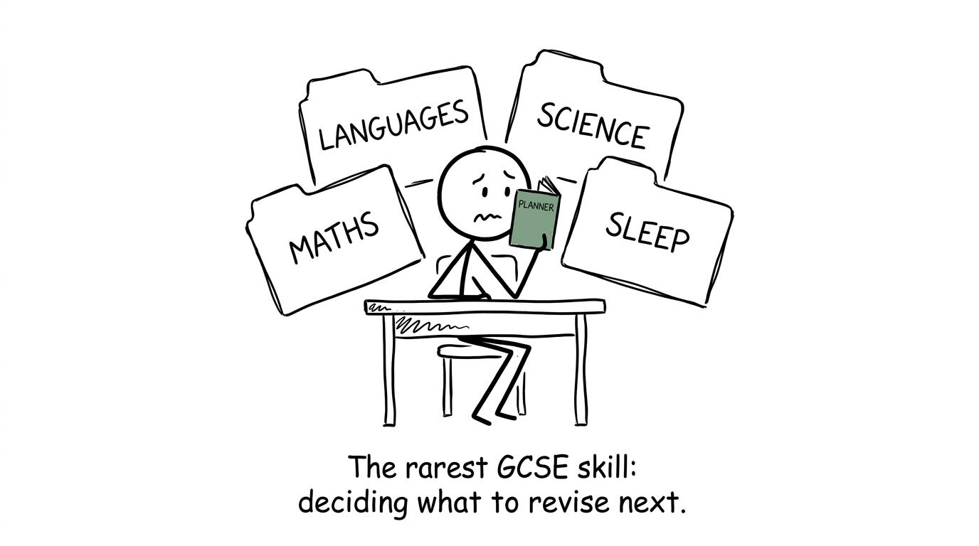A student using a planner to manage several GCSE subjects