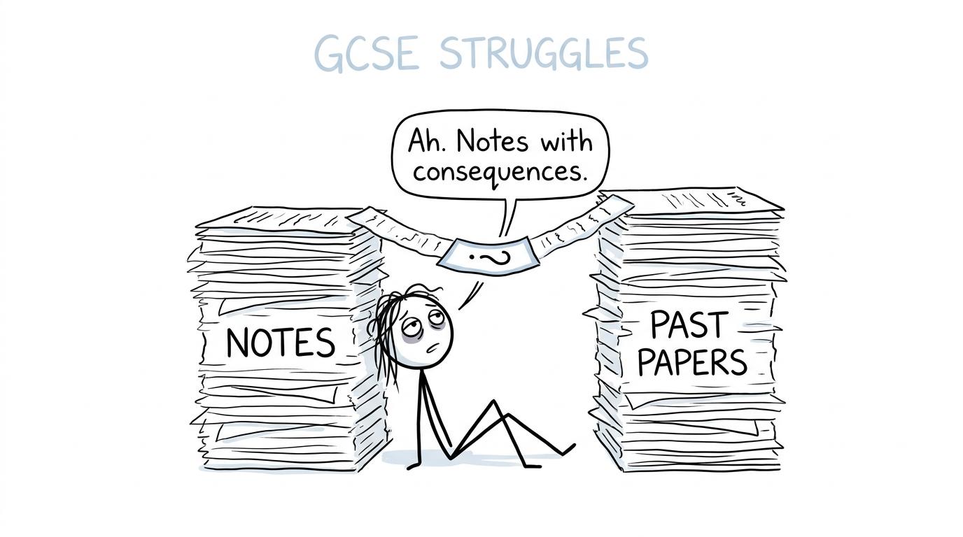 A student discovers that homemade questions can bridge the gap between notes and past papers