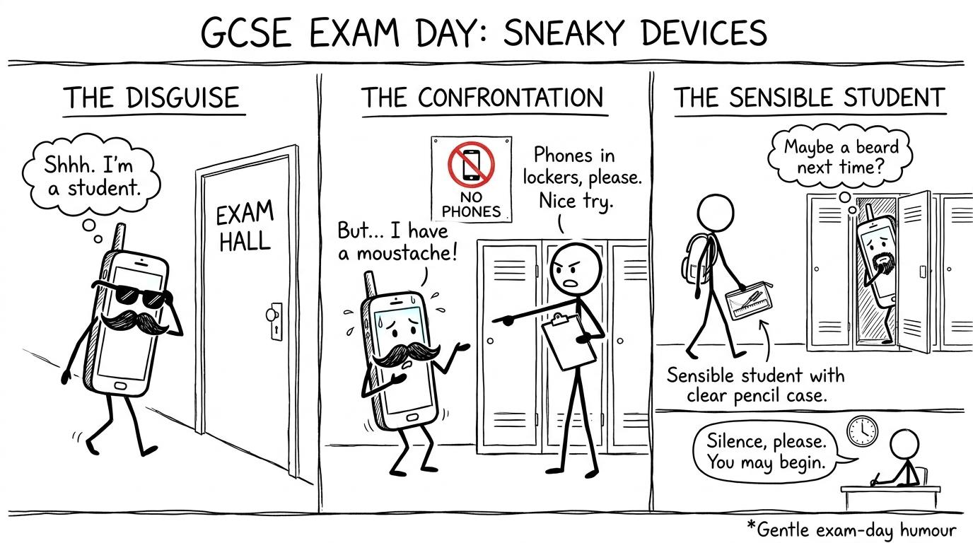 A disguised mobile phone makes an unsuccessful attempt to enter the exam hall