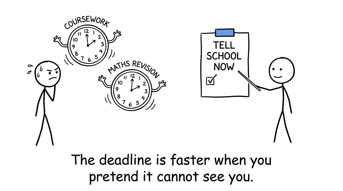 A worried student choosing to tell the school rather than hide from a deadline