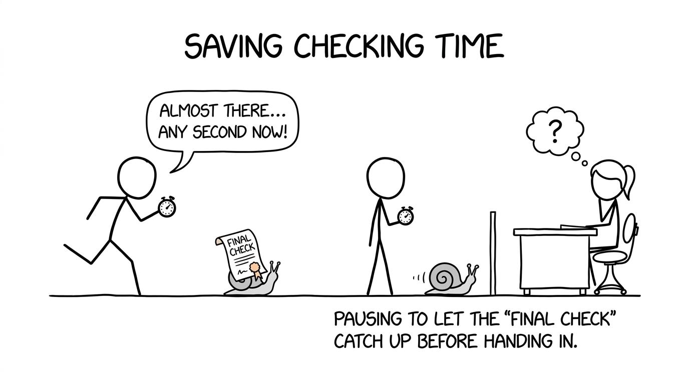 A student remembers to leave time for the final check