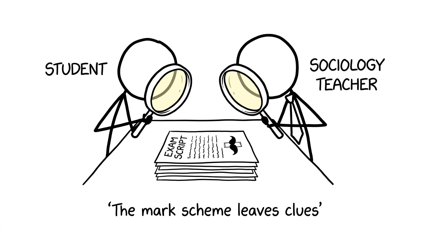 Sociology detectives searching an exam script for mark-scheme clues