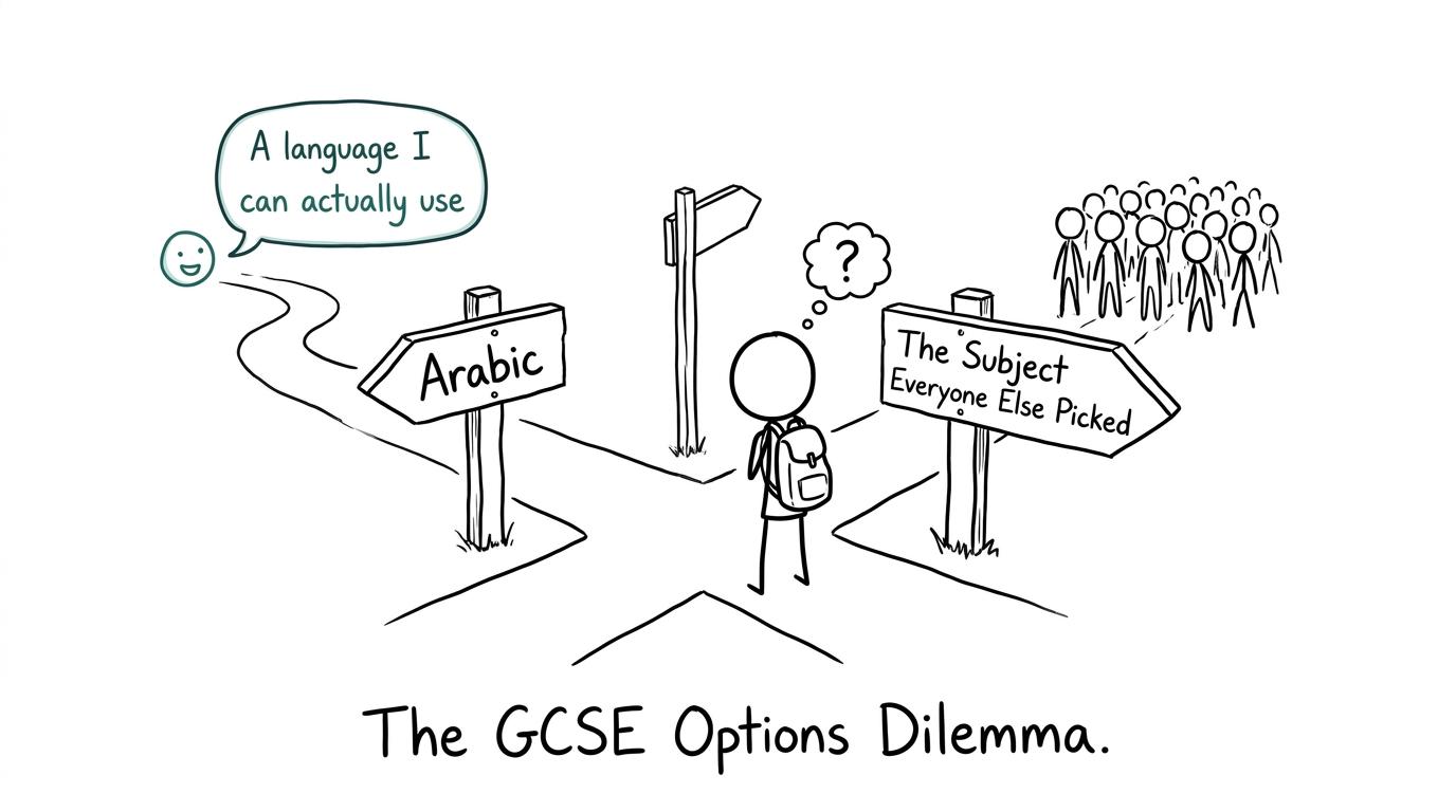 A student choosing the useful language path at a GCSE options crossroads