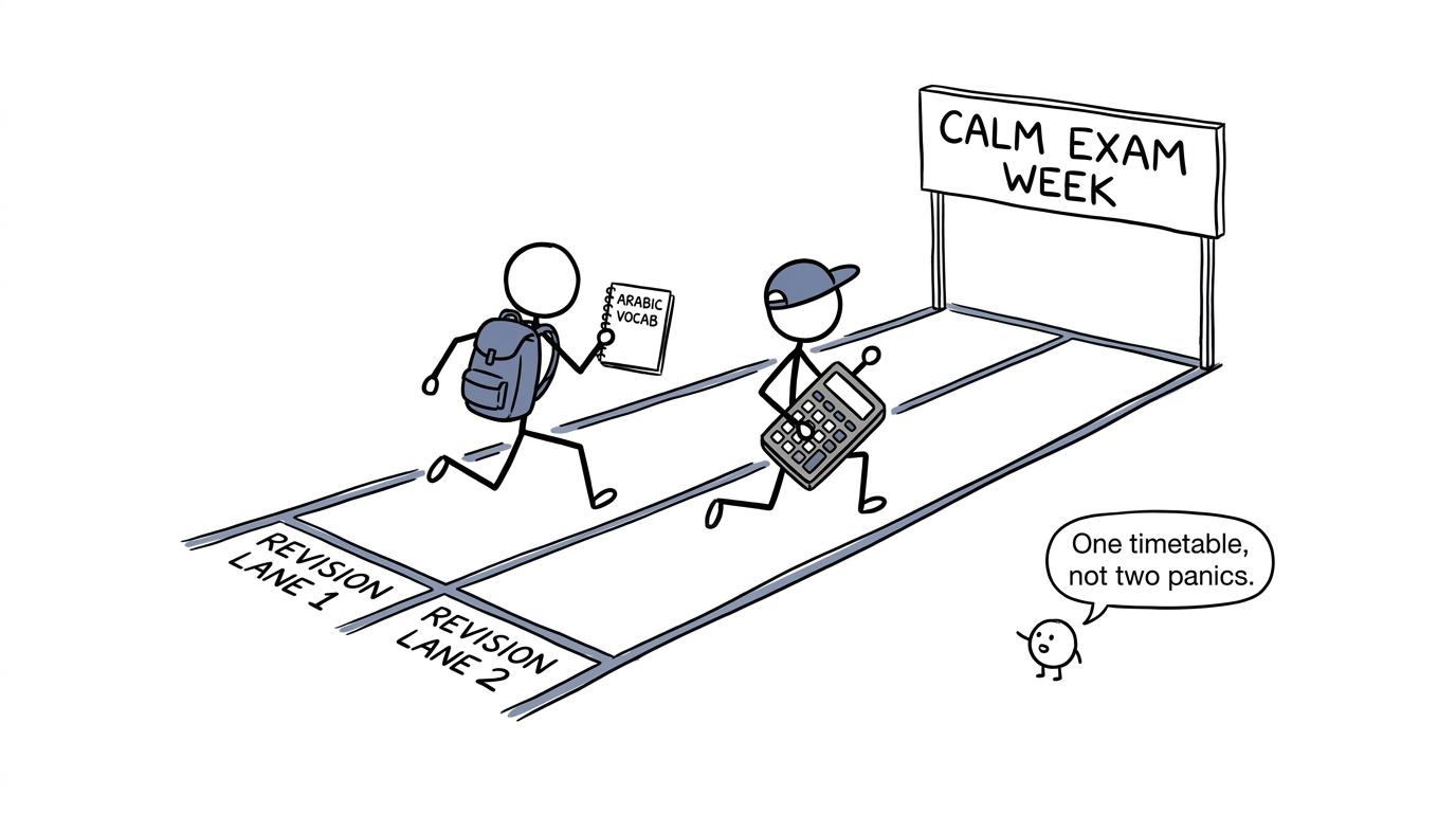 Arabic and maths revision runners following one calm timetable