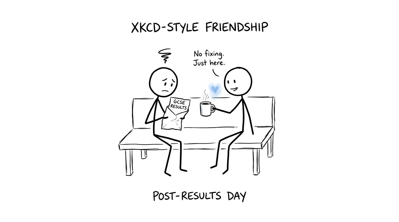 Two friends quietly supporting each other after GCSE results