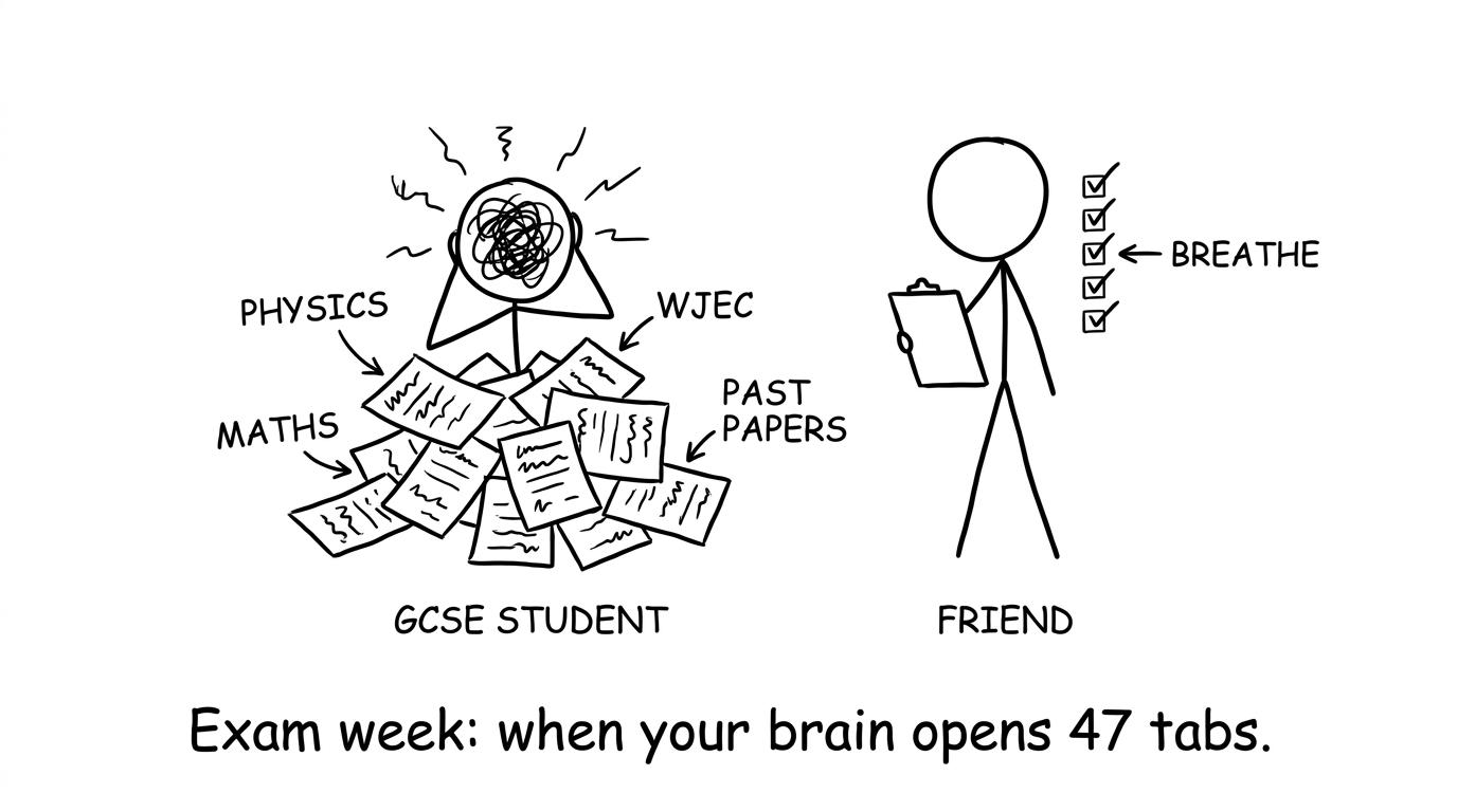 A stressed student meets a calm checklist