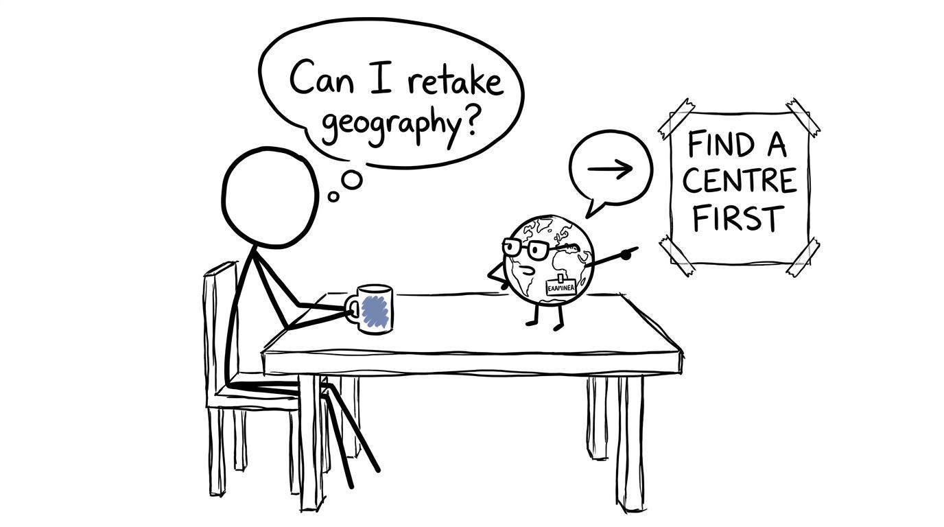 An adult learner asks a globe how to retake GCSE Geography