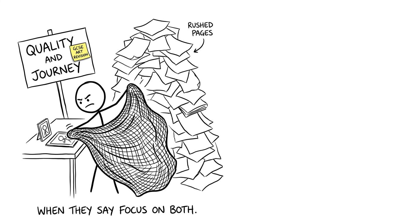 A student learns that one polished outcome cannot replace an evidenced creative journey