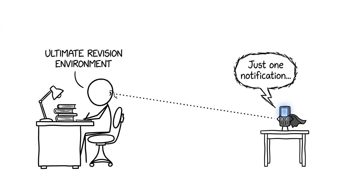A supposedly perfect revision desk faces its greatest enemy: one notification