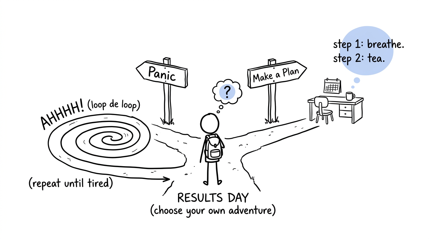 A student choosing between panic and making a plan after results day