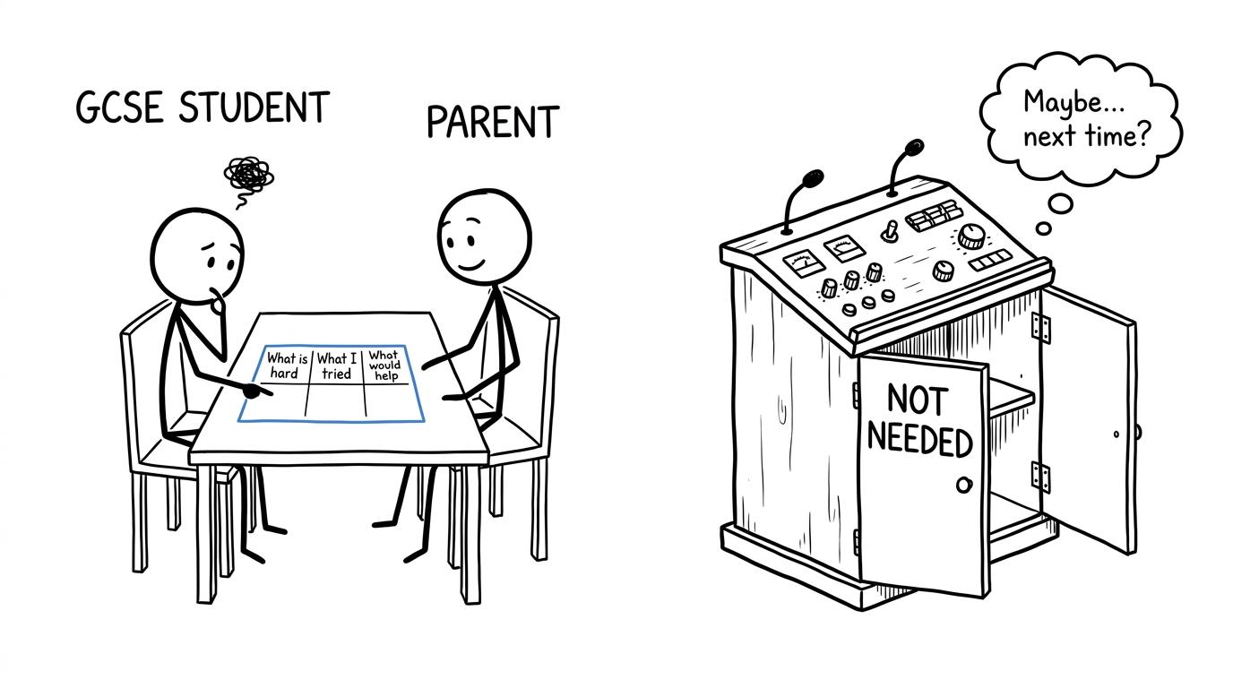 A plan sheet replaces the enormous lecture podium