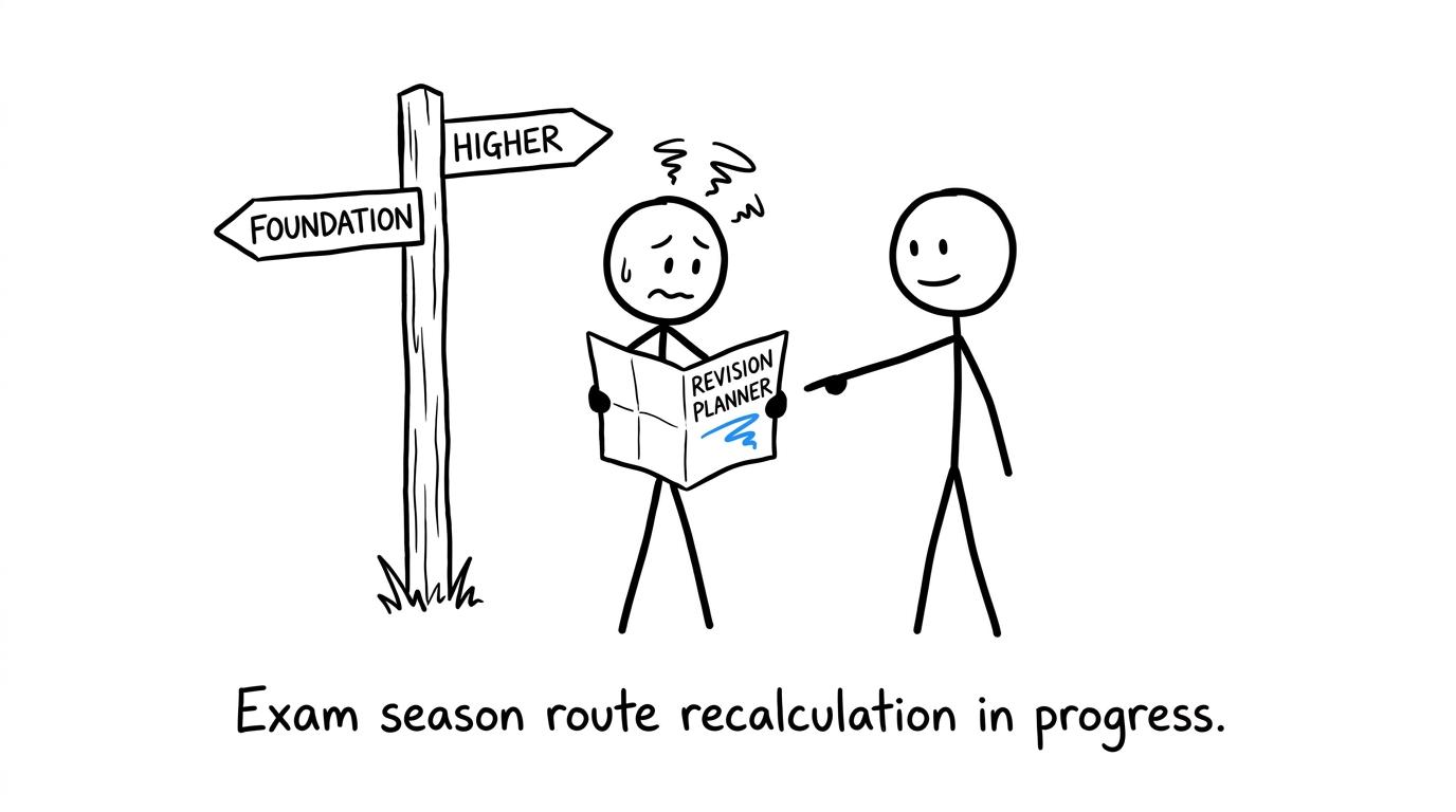 Student at a signpost choosing Foundation or Higher