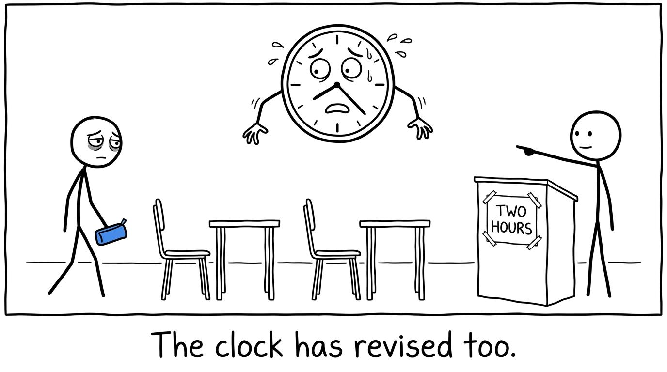 A GCSE student and an equally nervous exam clock
