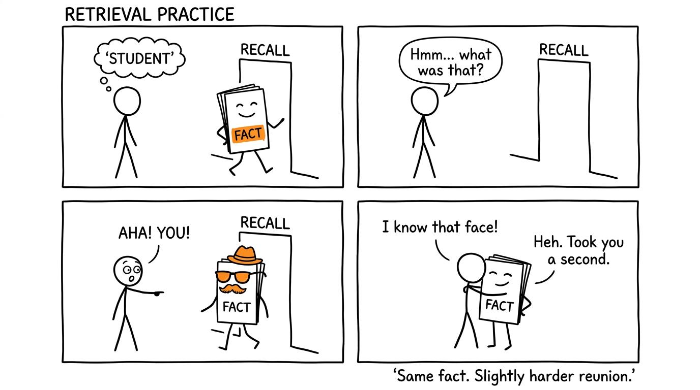 A disguised flashcard discovers that the student still recognises it