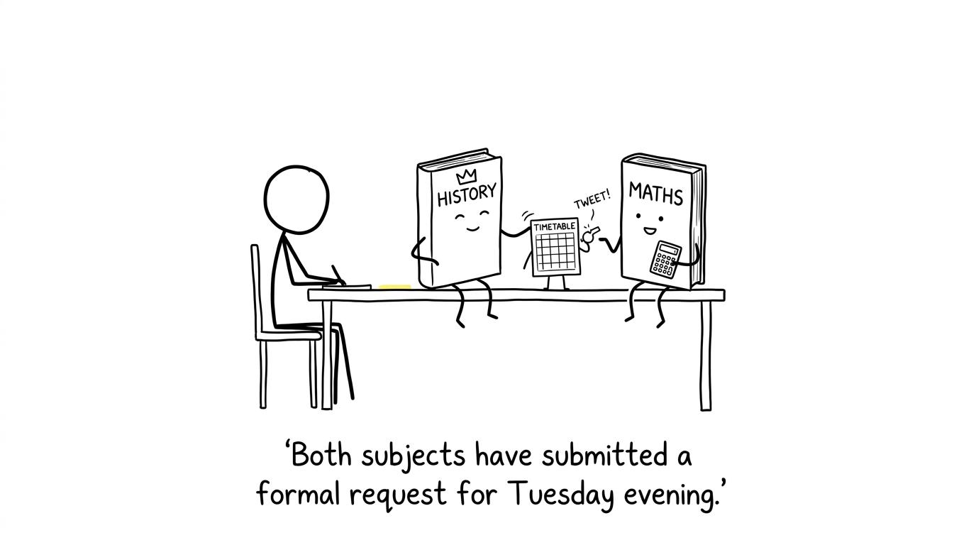 History and Maths politely compete for space in a student's revision timetable