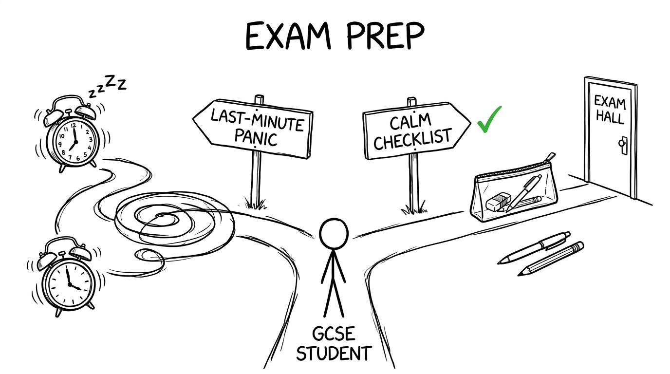 A student choosing the calm checklist path instead of the looping last-minute panic path