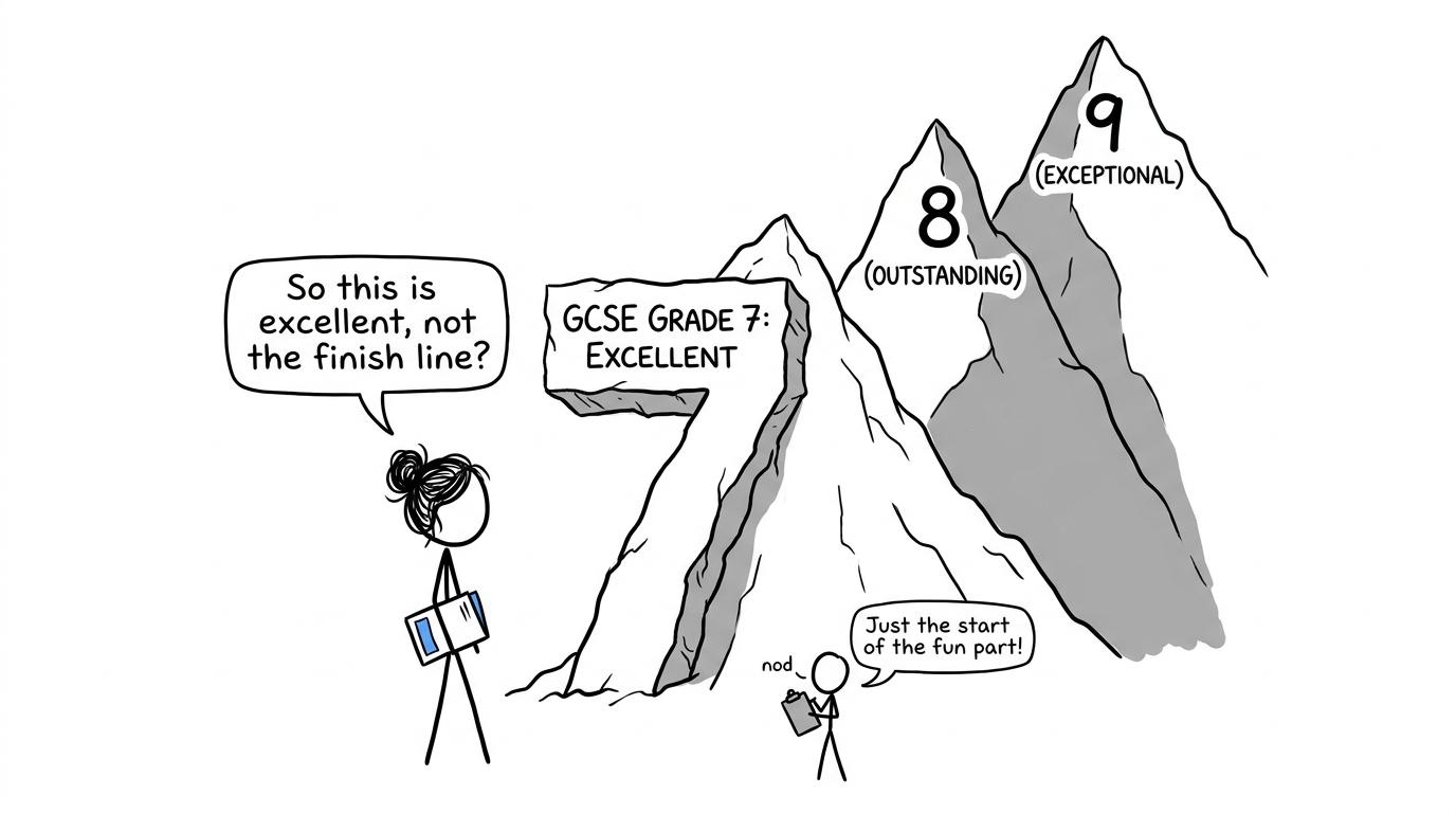 A student discovers that grade 7 is an excellent summit with further peaks beyond it