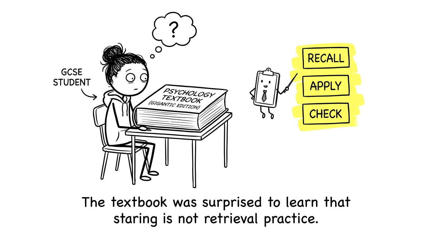 A textbook discovers that staring is not retrieval practice