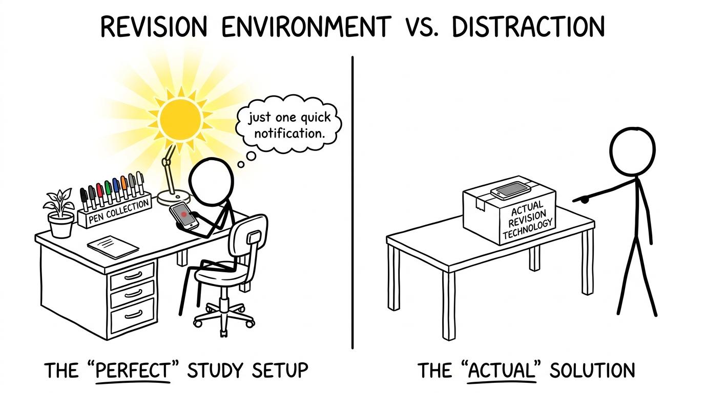 A student discovers that moving a phone matters more than arranging highlighters