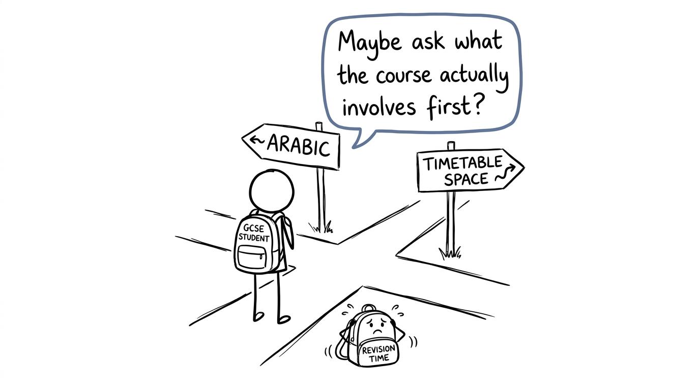 A student considering Arabic, timetable space and revision time at an options crossroads