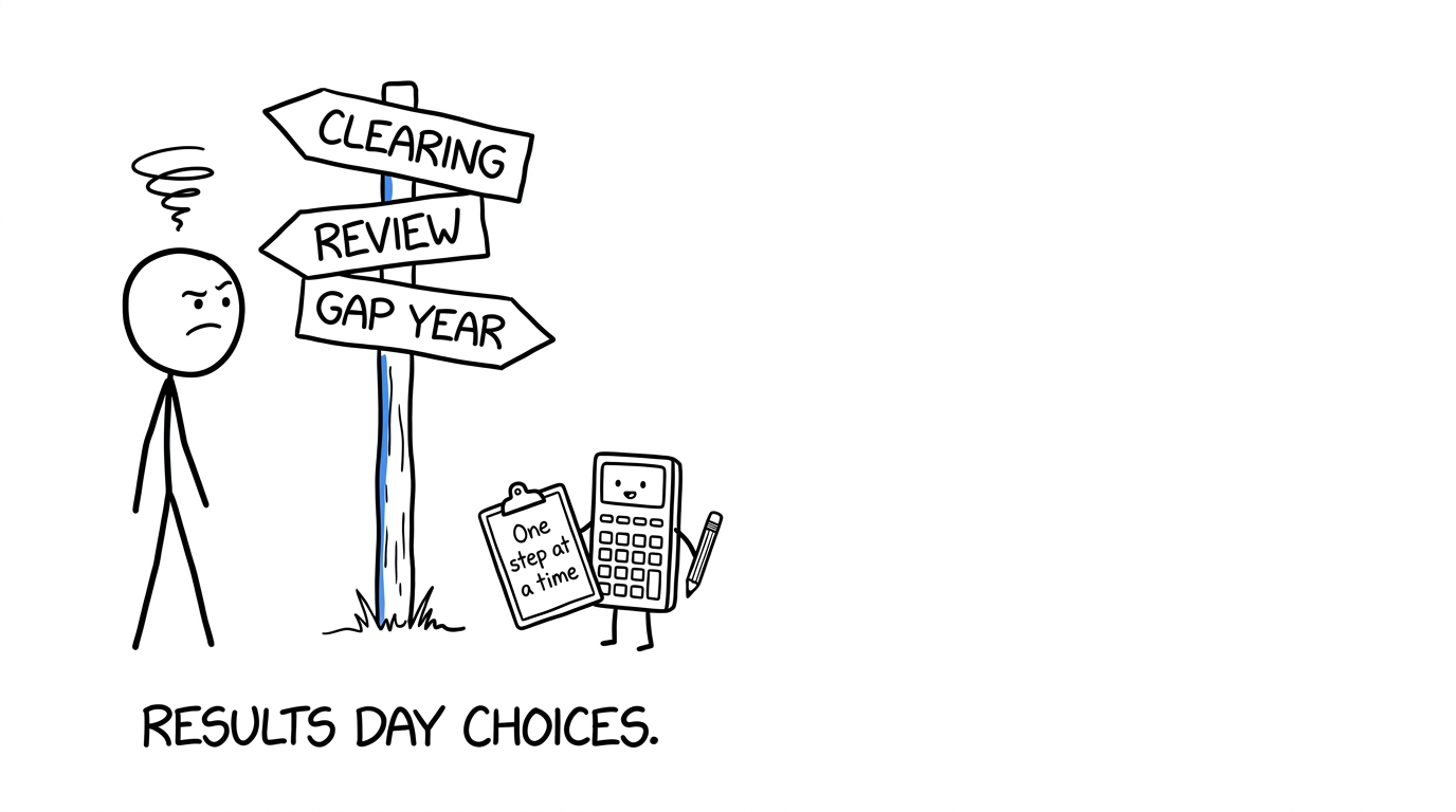 A student choosing between Clearing, a review and a gap year