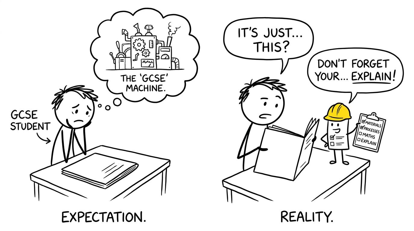 A student discovers that the engineering exam is a manageable checklist rather than a giant machine