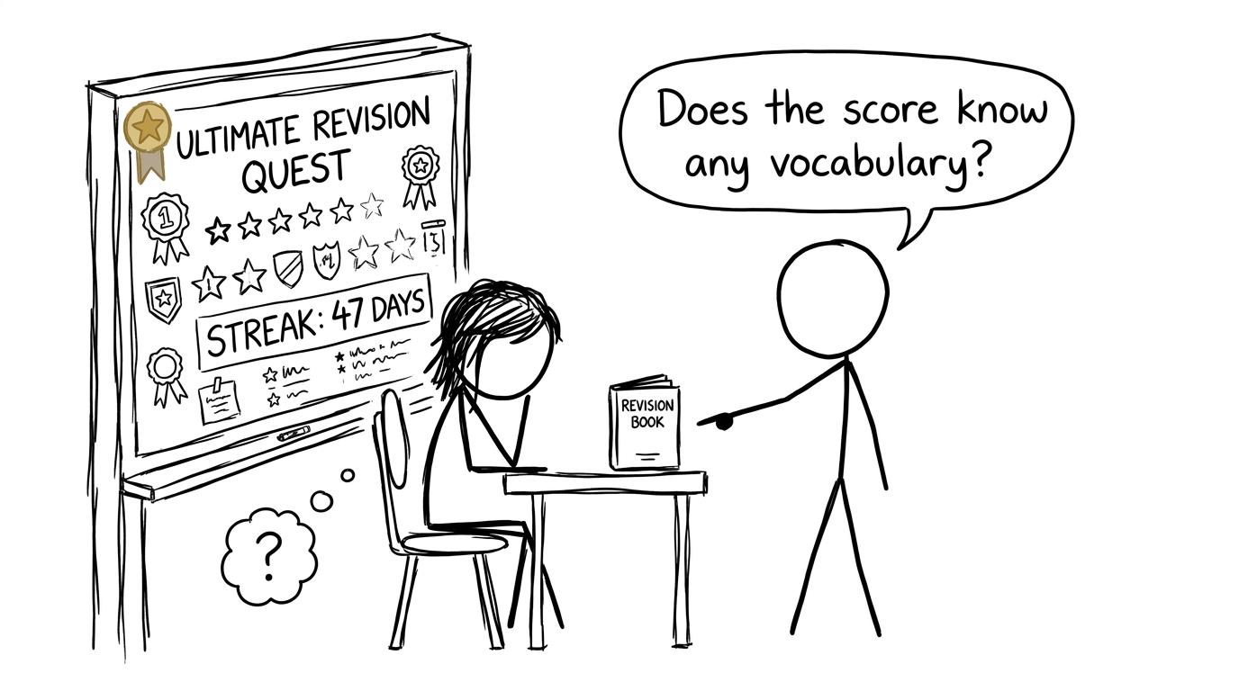 A student discovers that a large revision score cannot answer vocabulary questions