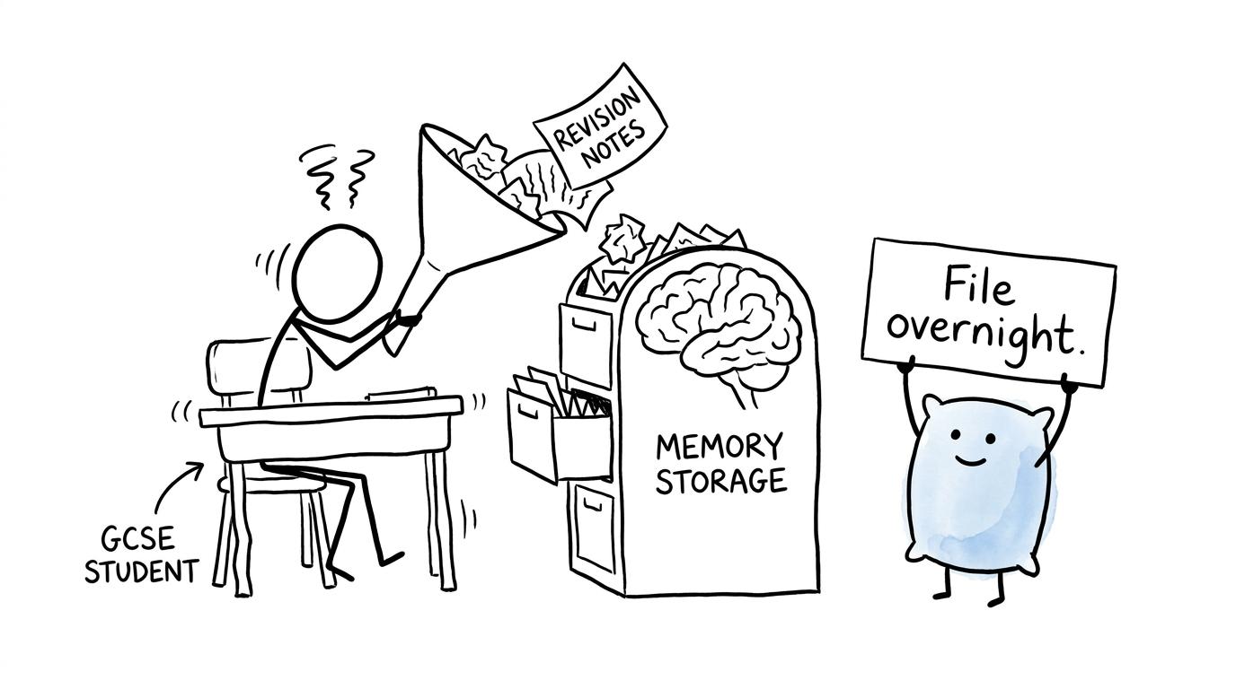 A tired student's brain files revision notes overnight