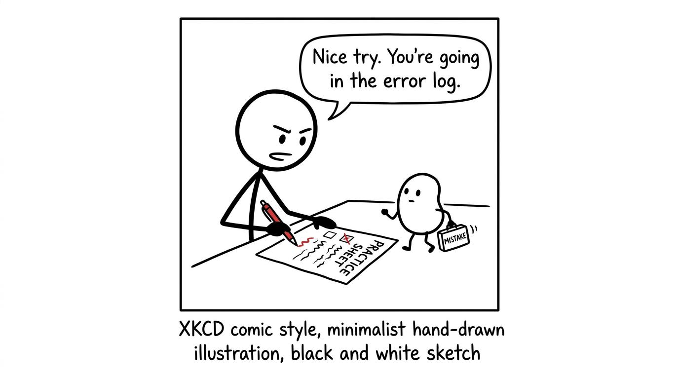 A revision mistake is caught before escaping the student's error log