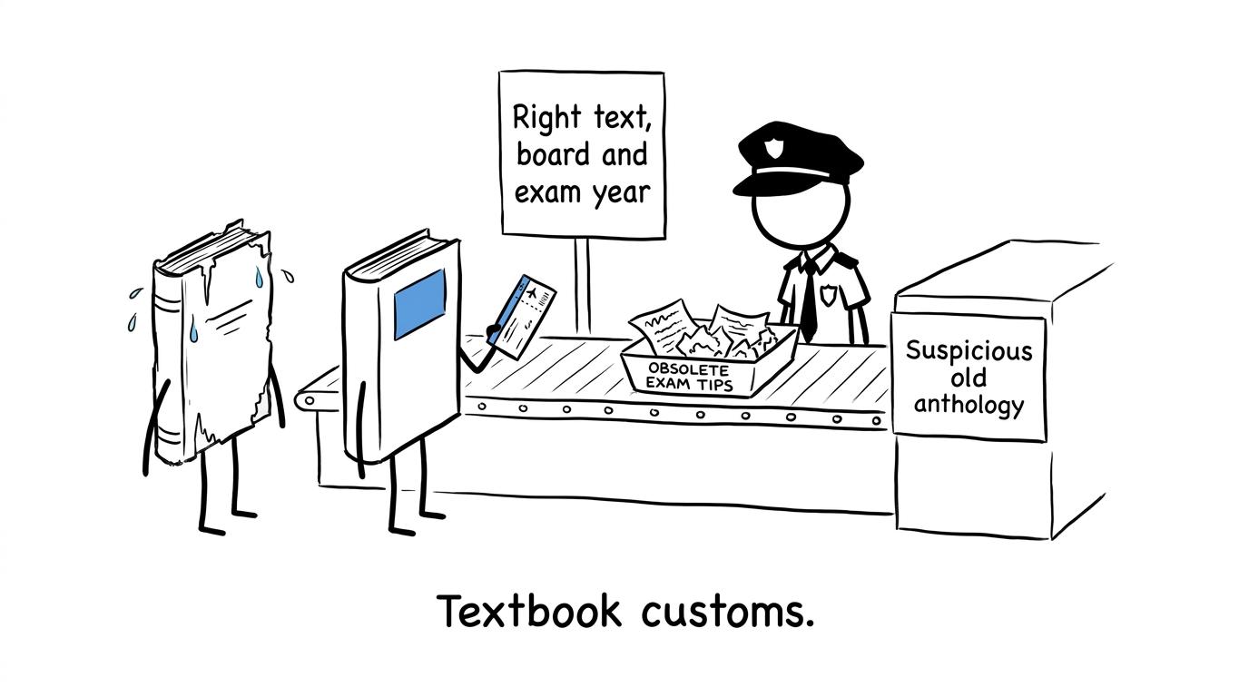 Revision books pass through a checkpoint for the correct text, board and examination year