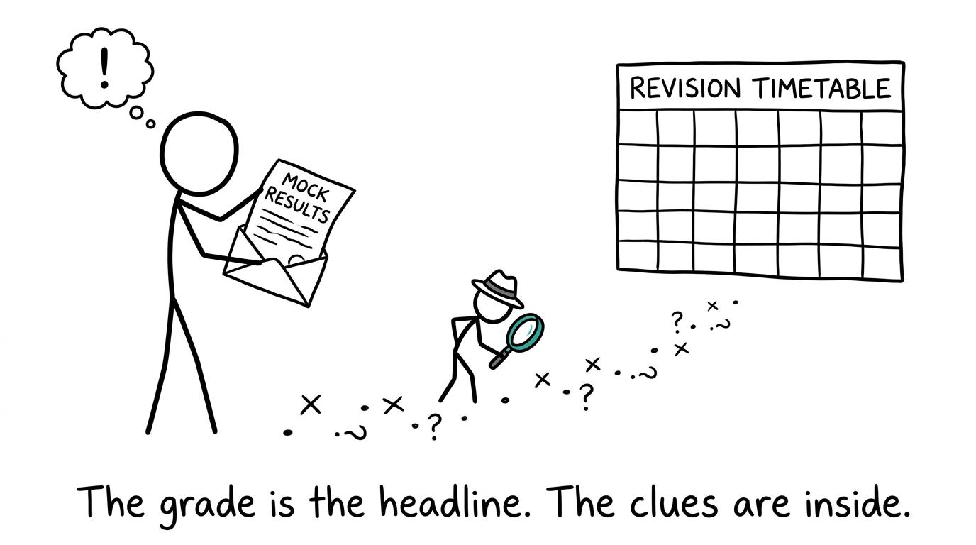 A mock result becomes useful when the student investigates the clues behind the grade