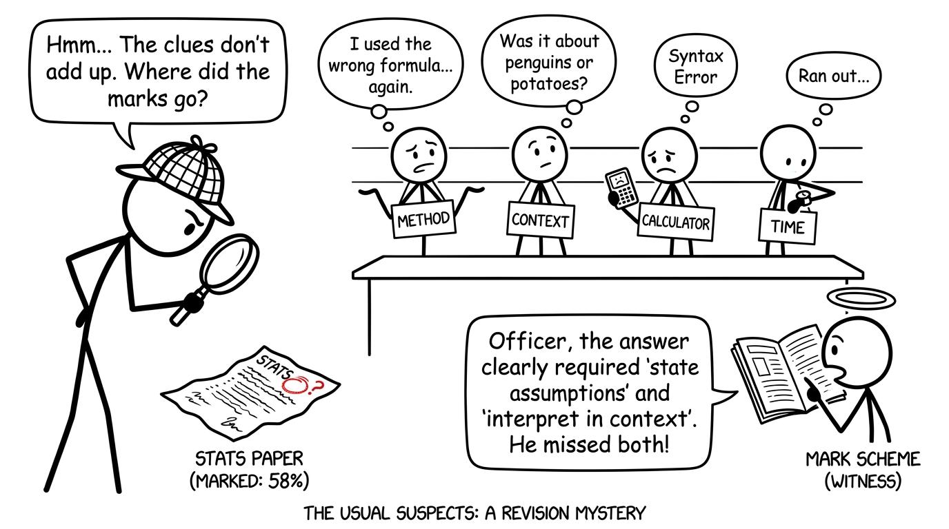A student detective interviews the suspects behind lost statistics marks