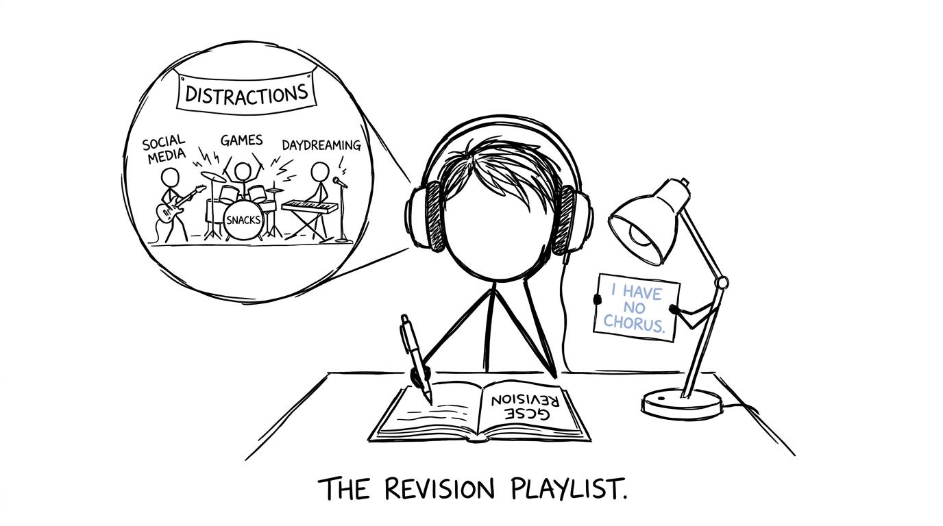 A student chooses between silence and a tiny headphone rock band