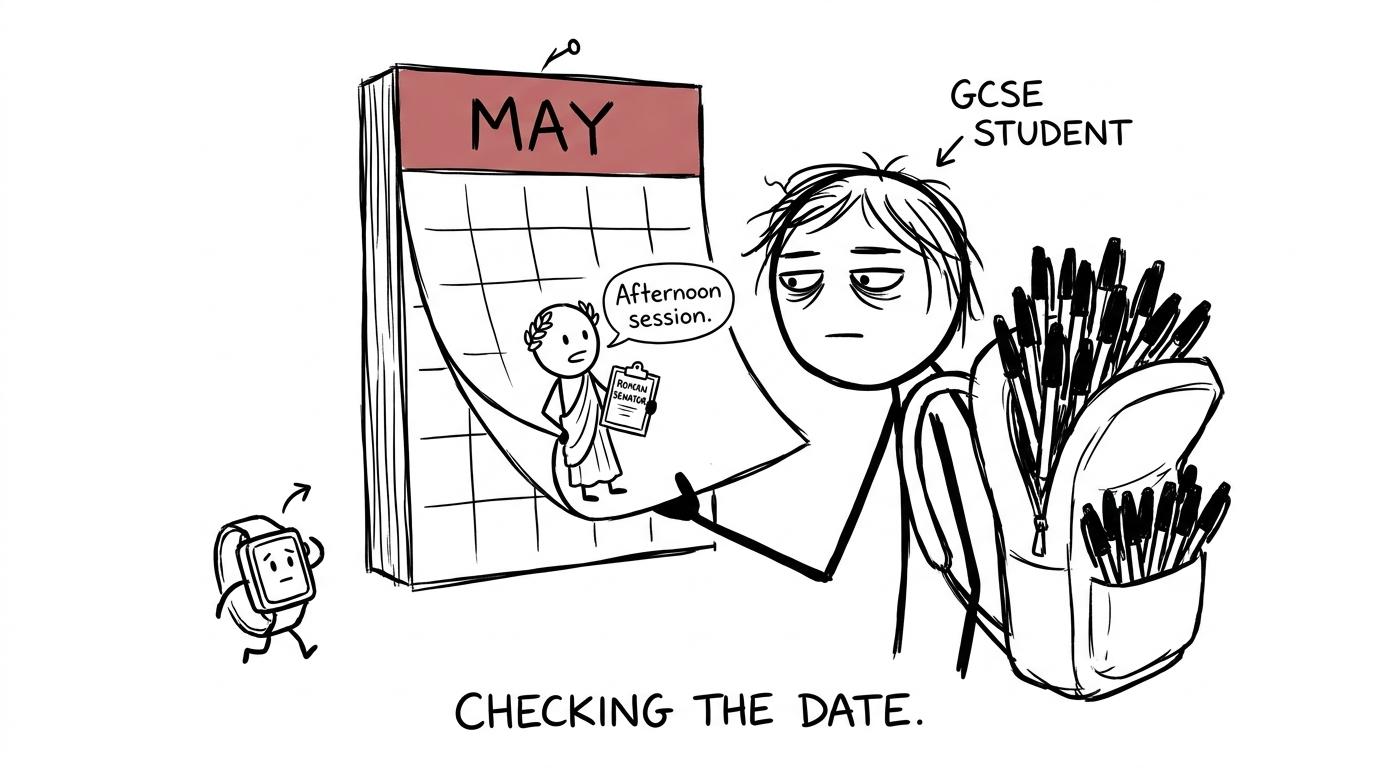 A student discovers an unexpectedly organised Roman senator inside an exam calendar