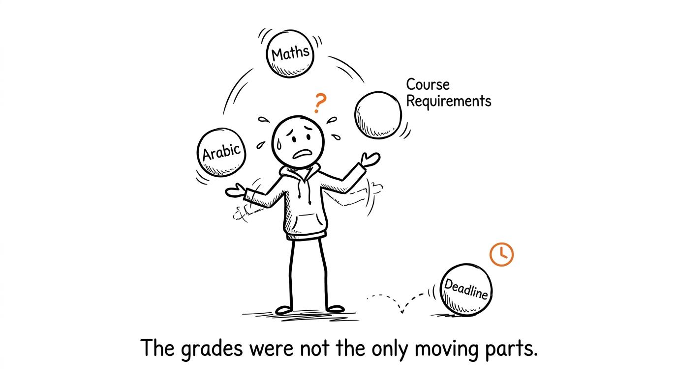 A student juggles subjects, requirements and a deadline