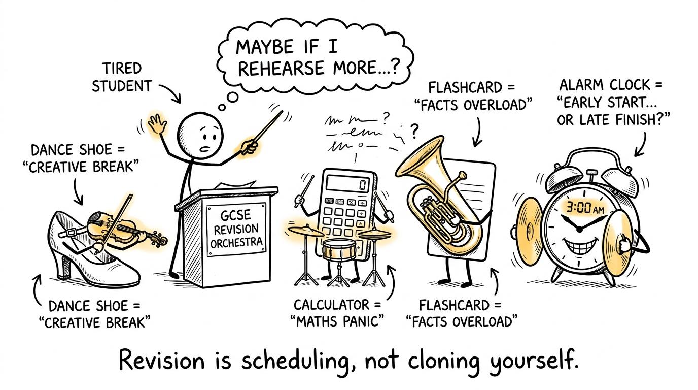 A student conducting an orchestra of competing revision demands