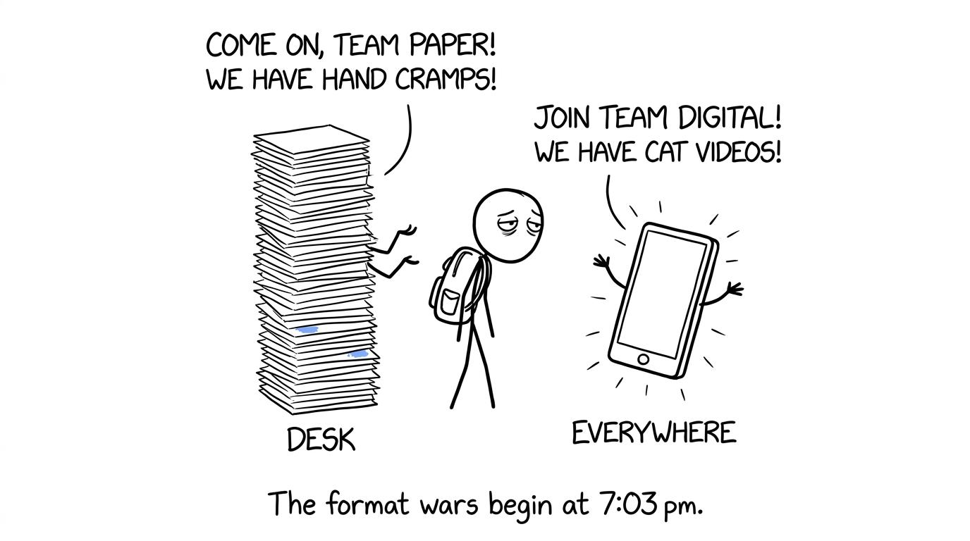 A student caught between rival paper and app flashcard teams