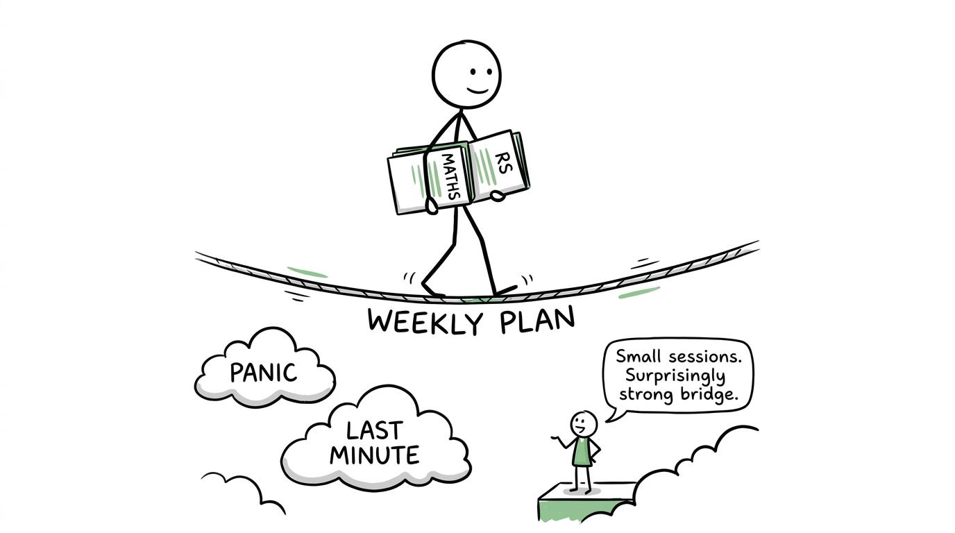 A student balances Maths and Religious Studies revision with a calm weekly plan
