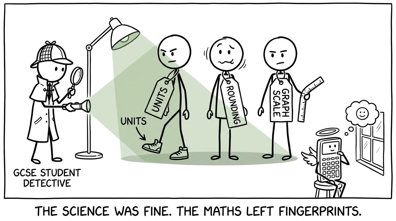 A student detective discovers that units, rounding and graph scales caused the missing science marks