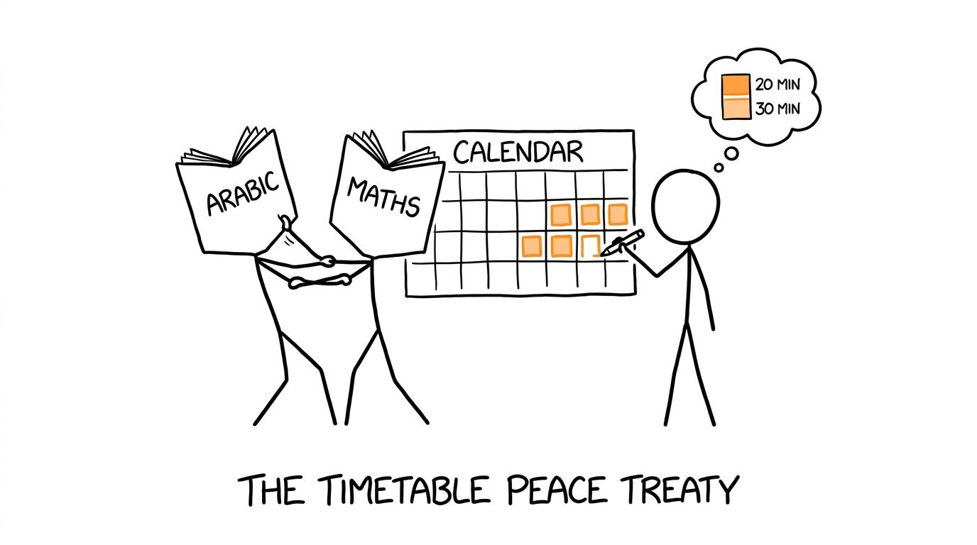 Arabic and maths revision books negotiate a calm timetable